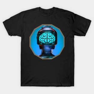 Jarhead - robot with a brain in a jar - blue T-Shirt